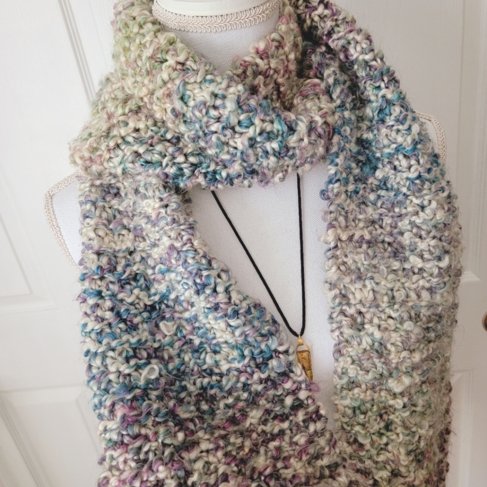 Handmade Chunky Knit Scarf Pastel Fairycore Soft Cozy Colorful Unicorn NEW